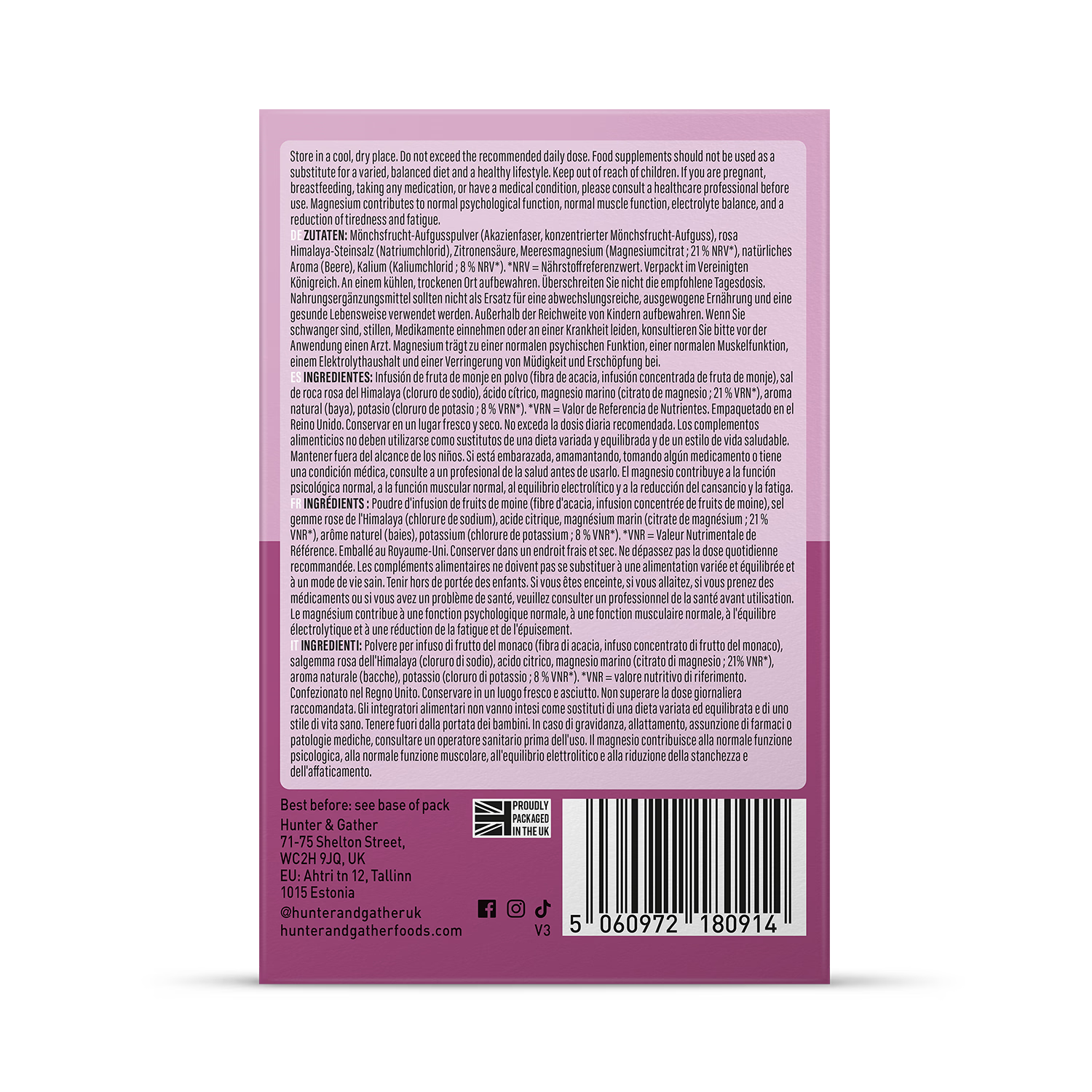 Hunter & Gather electrolyte powder Mixed Berry 30 sachets, UK version