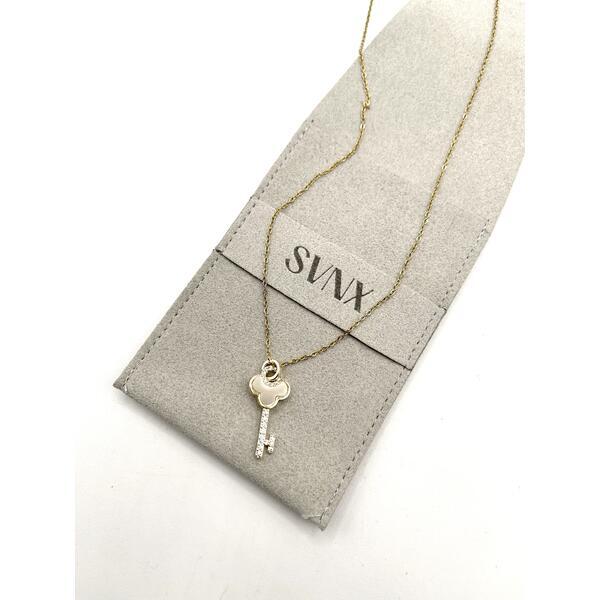 SVNX key diamante pendant with nude stone clover - British product