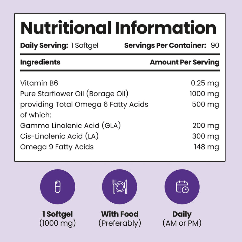 VitaBright starflower oil supplement with vitamin B6 1000mg 90 softgels (British brand)