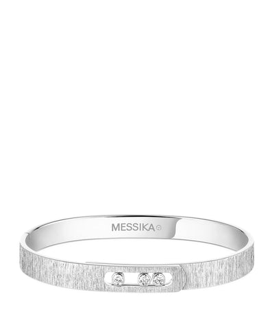 Harrods Messika Move Noa Diamond and White Gold Chiselled Bangle (0.15ct)- Buy online at McGrocer
