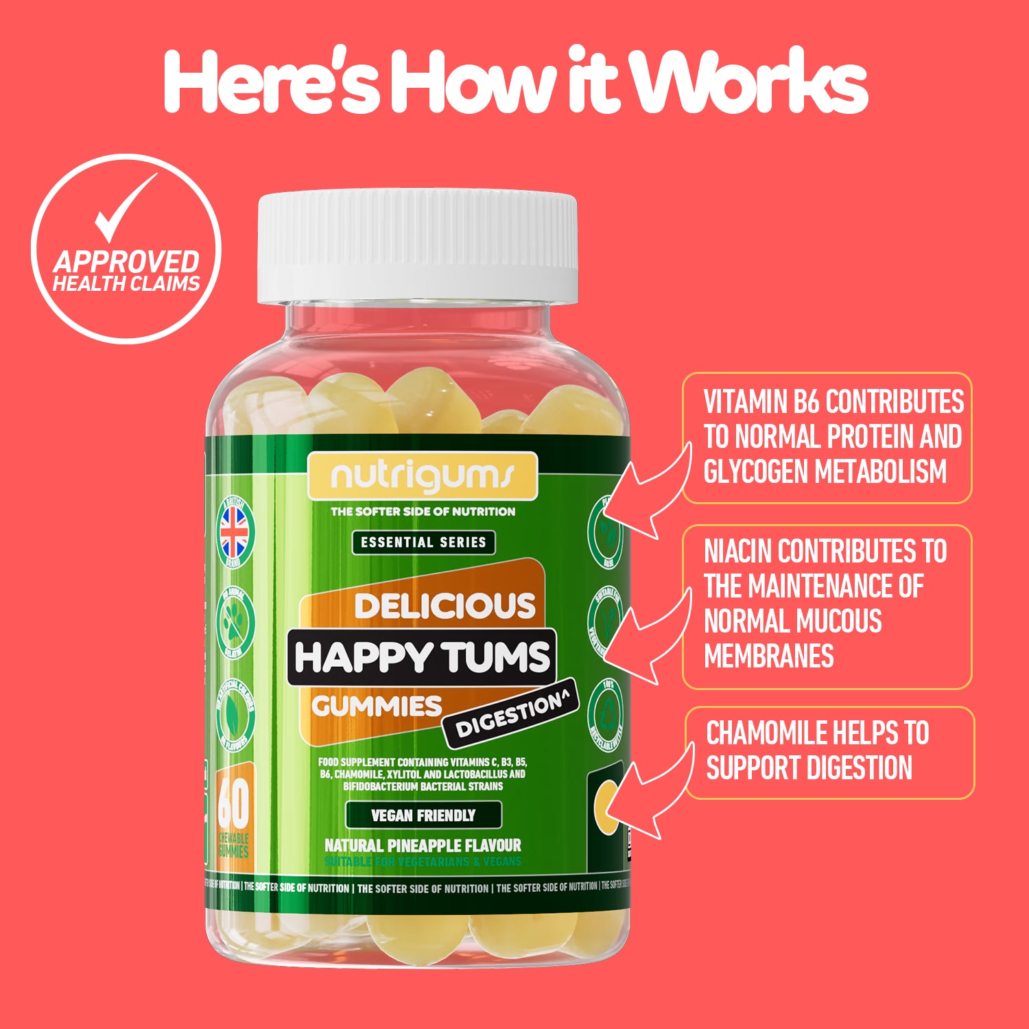 Nutrigums Happy Tums digestion gummies 60 count (British brand)