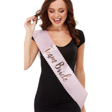 Smiffys Team Bride Sash pink gold scalloped edge (British brand)