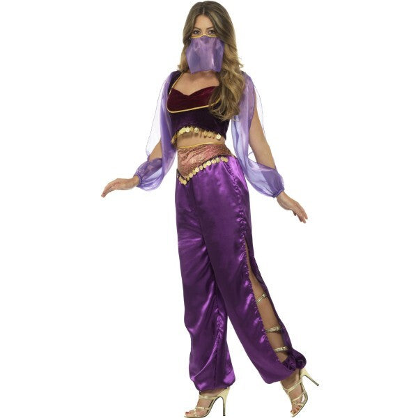 Smiffys Arabian Princess costume purple with trousers top and face veil (British brand)