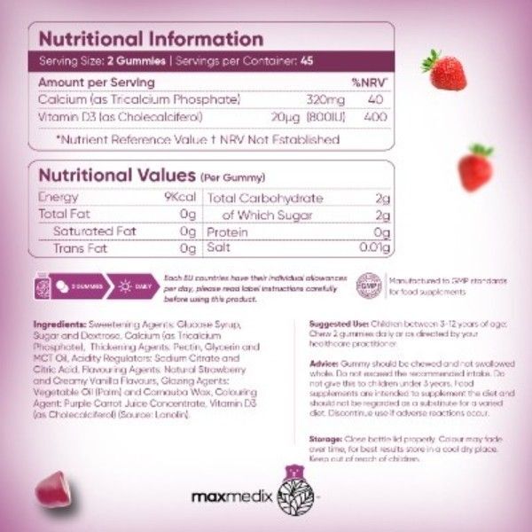 Maxmedix Calcium and Vitamin D3 gummies 90 count - British product