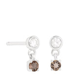 Astrid & Miyu rhodium-plated stud earrings with diamond and smoky quartz - British product