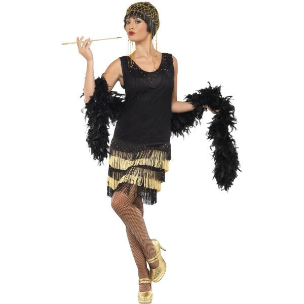 Smiffys 1920s flapper costume black beaded lace dress (British brand)
