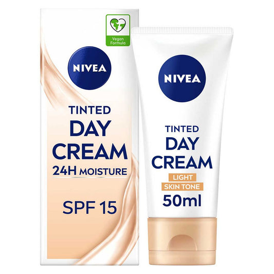 NIVEA 24H Moisture Tinted Day Cream with Vitamin E Light Skin Tone SPF15 50ml Suncare & Travel Boots   