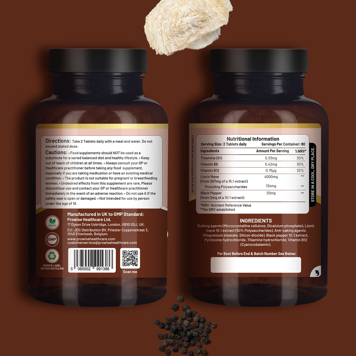 Prowise Lion's Mane supplement 4000mg vegan tablets - British product