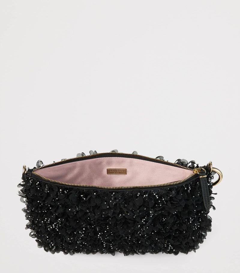 Jimmy Choo crystal-embellished satin clutch bag, imported from the UK