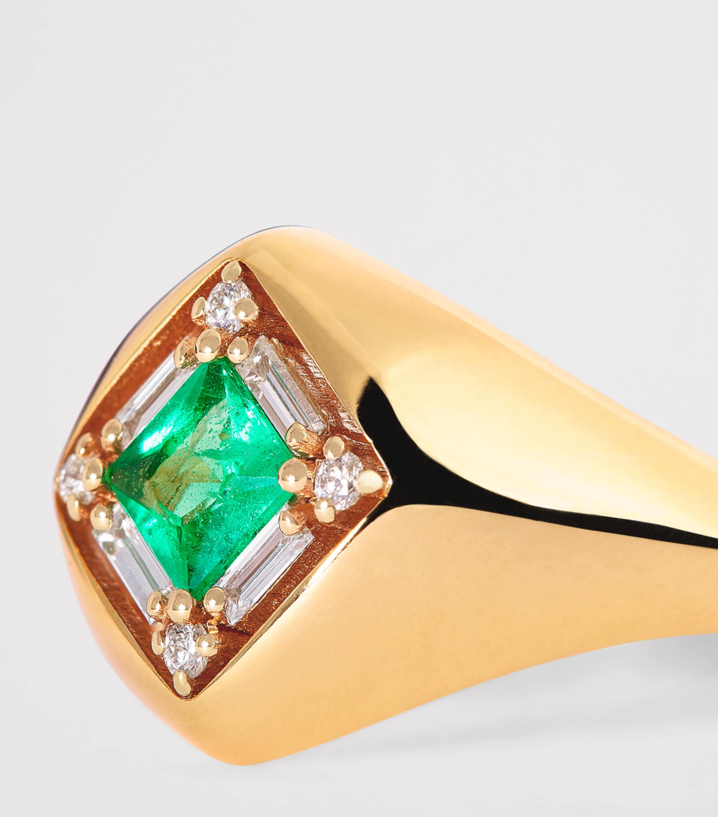 Suzanne Kalan yellow gold emerald diamond signet ring, imported from the UK