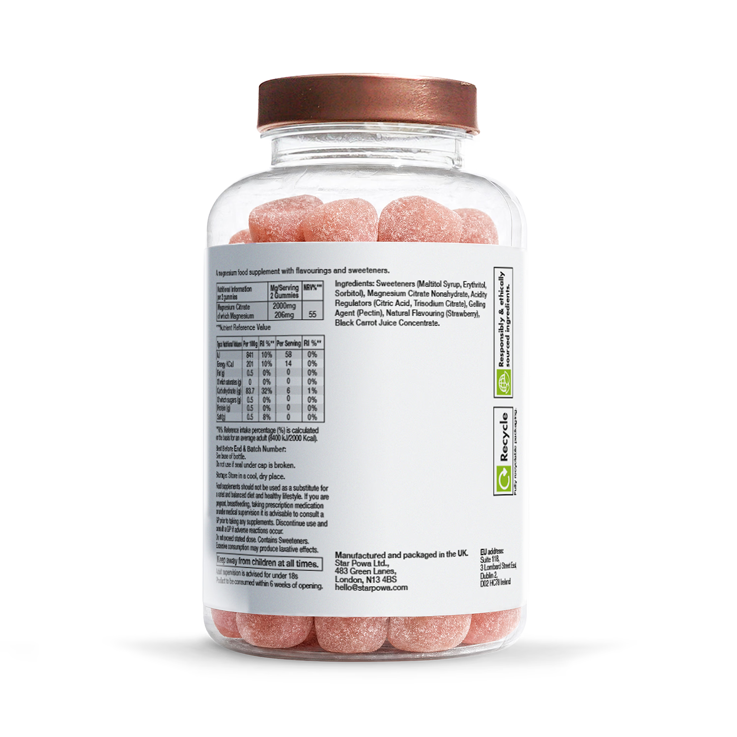 Starpowa magnesium gummies Super Strength Strawberry 60 count, UK version