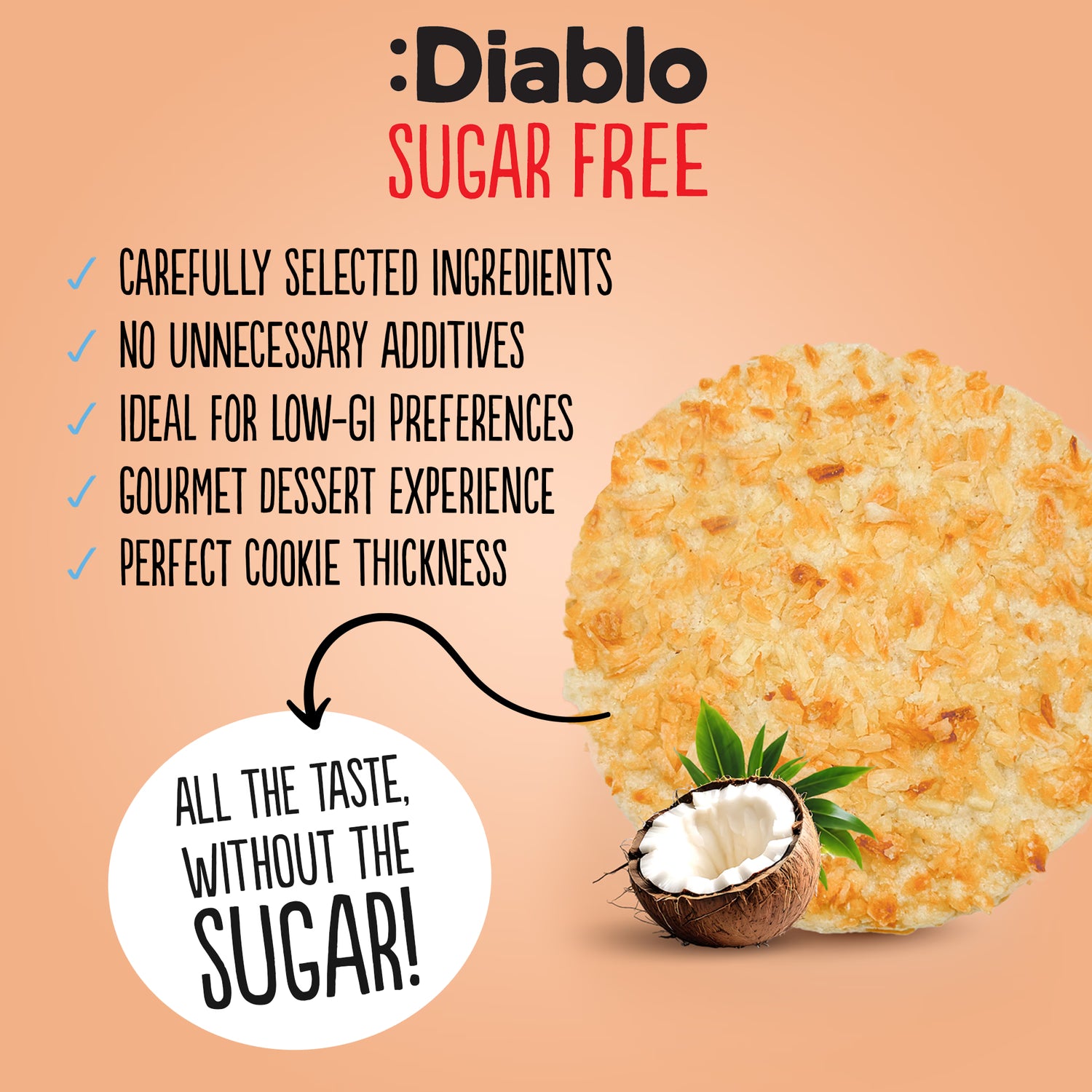 Diablo sugar free coconut cookies 150g pack of 6, imported from the UK