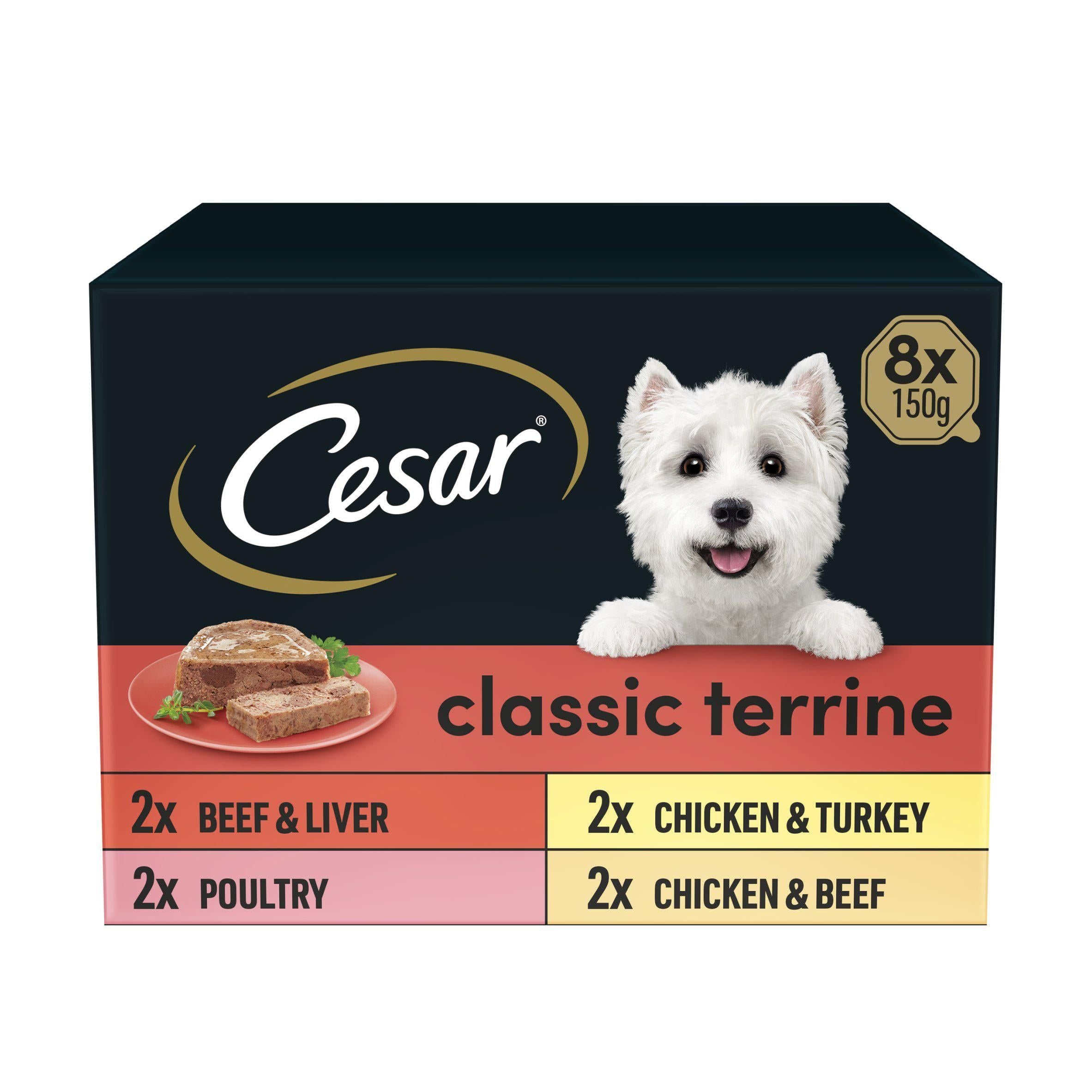 Cesar Classics Terrine Dog Food Trays Mixed in Loaf 8 x 150g Bigger packs Sainsburys   