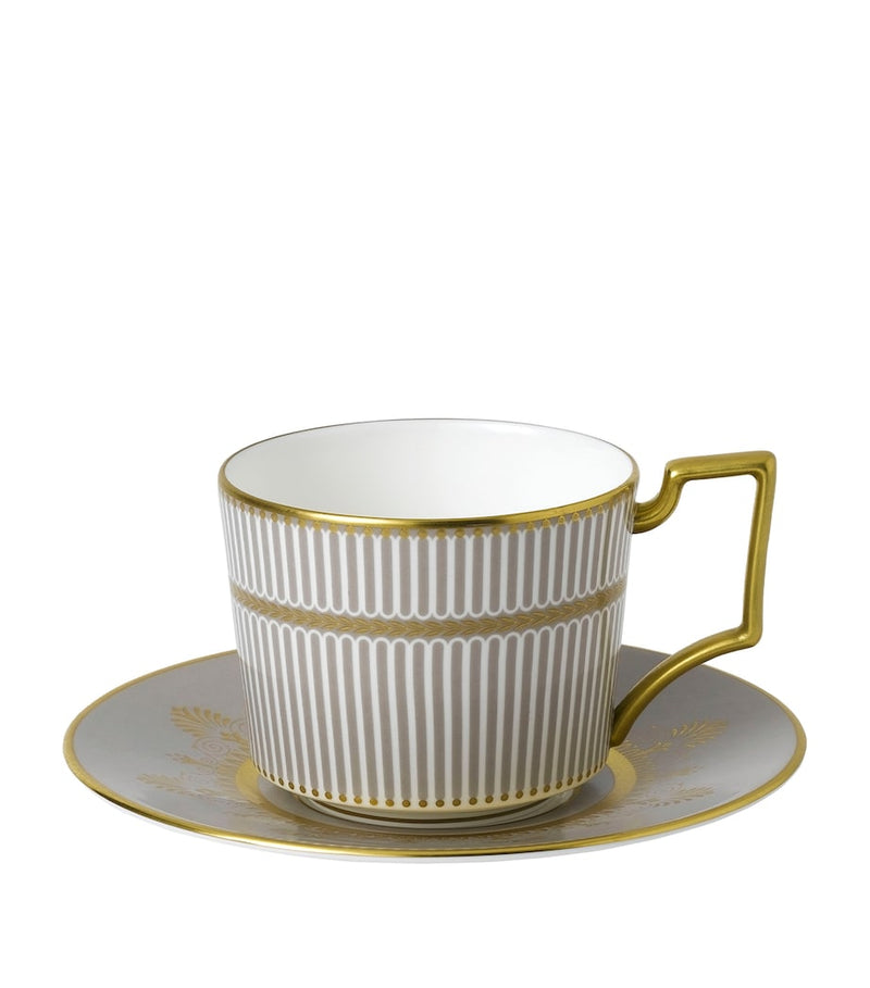 Wedgwood Anthemion Grey teacup and saucer (British brand)