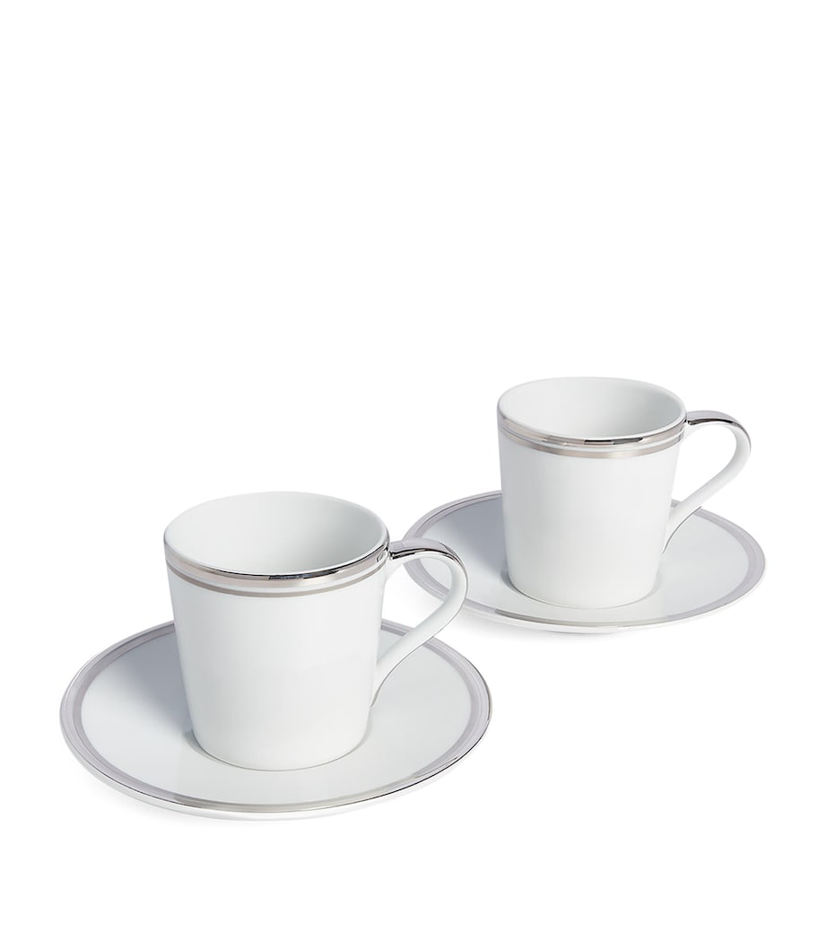 Ralph Lauren Home hand-painted porcelain espresso cup and saucer set with platinum trims, set of 2, imported from the UK