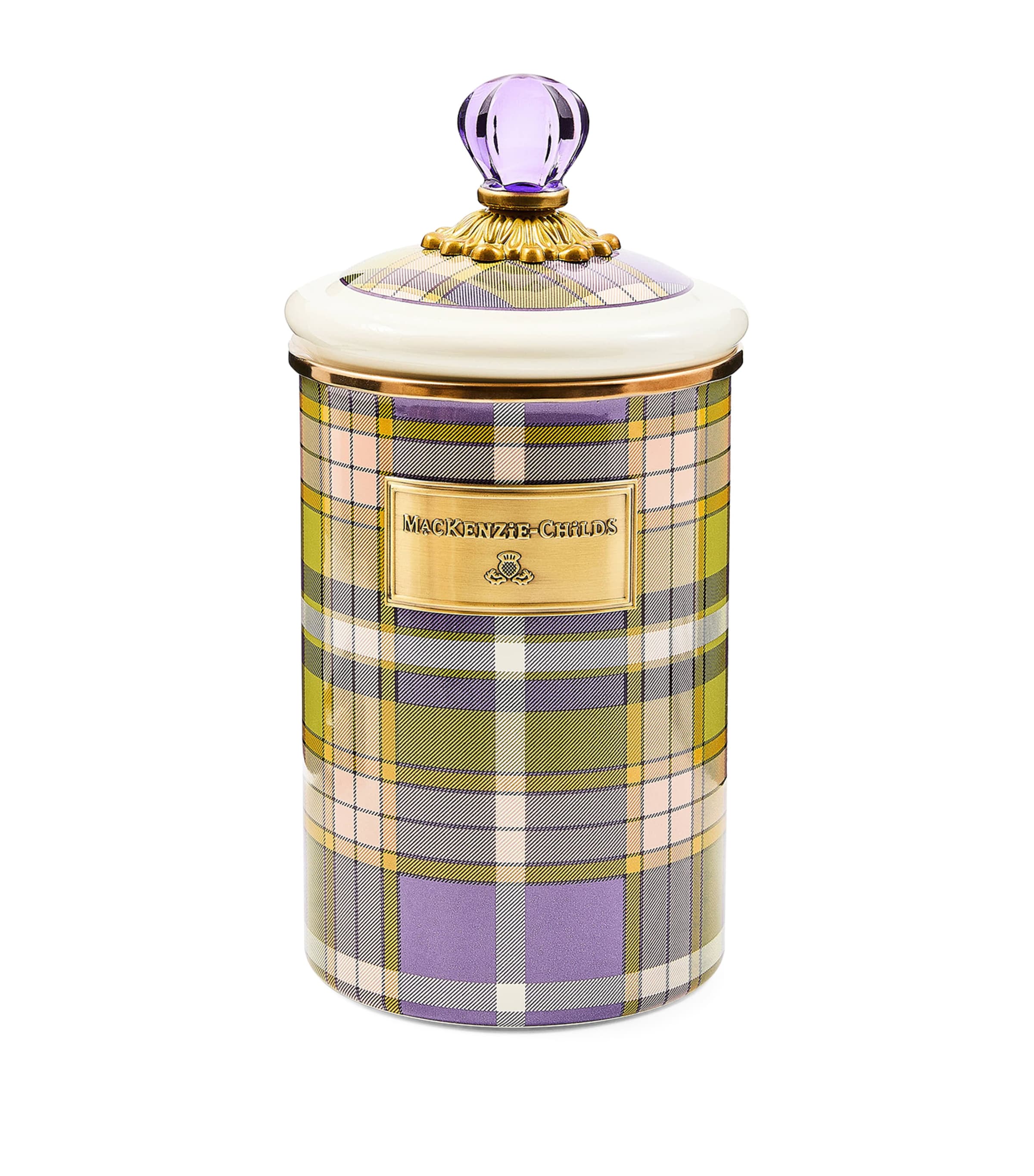 MacKenzie-Childs violet check steel canister 25cm (British brand)