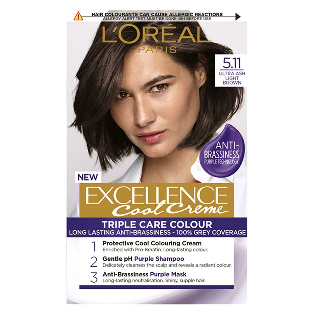 L’Oréal Paris Excellence Cool Crème Permanent Hair Dye, Long-lasting Anti-Brassiness Colour, 5.11 Ultra Ash Light Brown GOODS Boots   