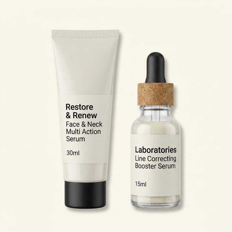 No7 Laboratories Line Correcting Booster Serum and Restore & Renew Multi Action Serum 30ml bundle, imported from the UK