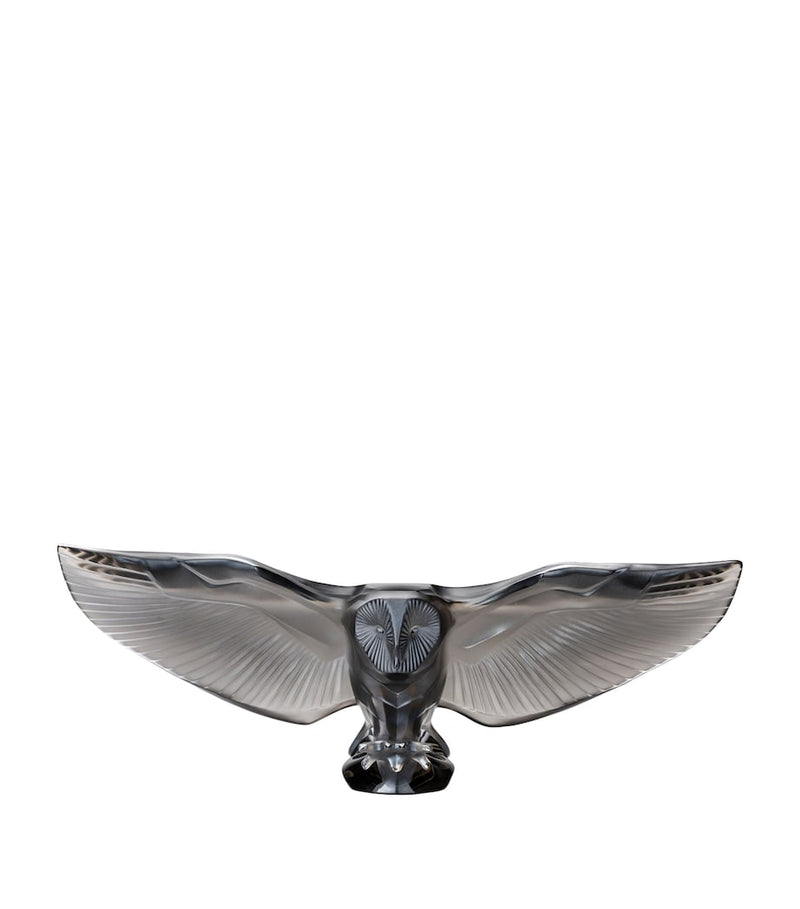 Lalique crystal barn owl flying sculpture for home and outdoor decor, UK version