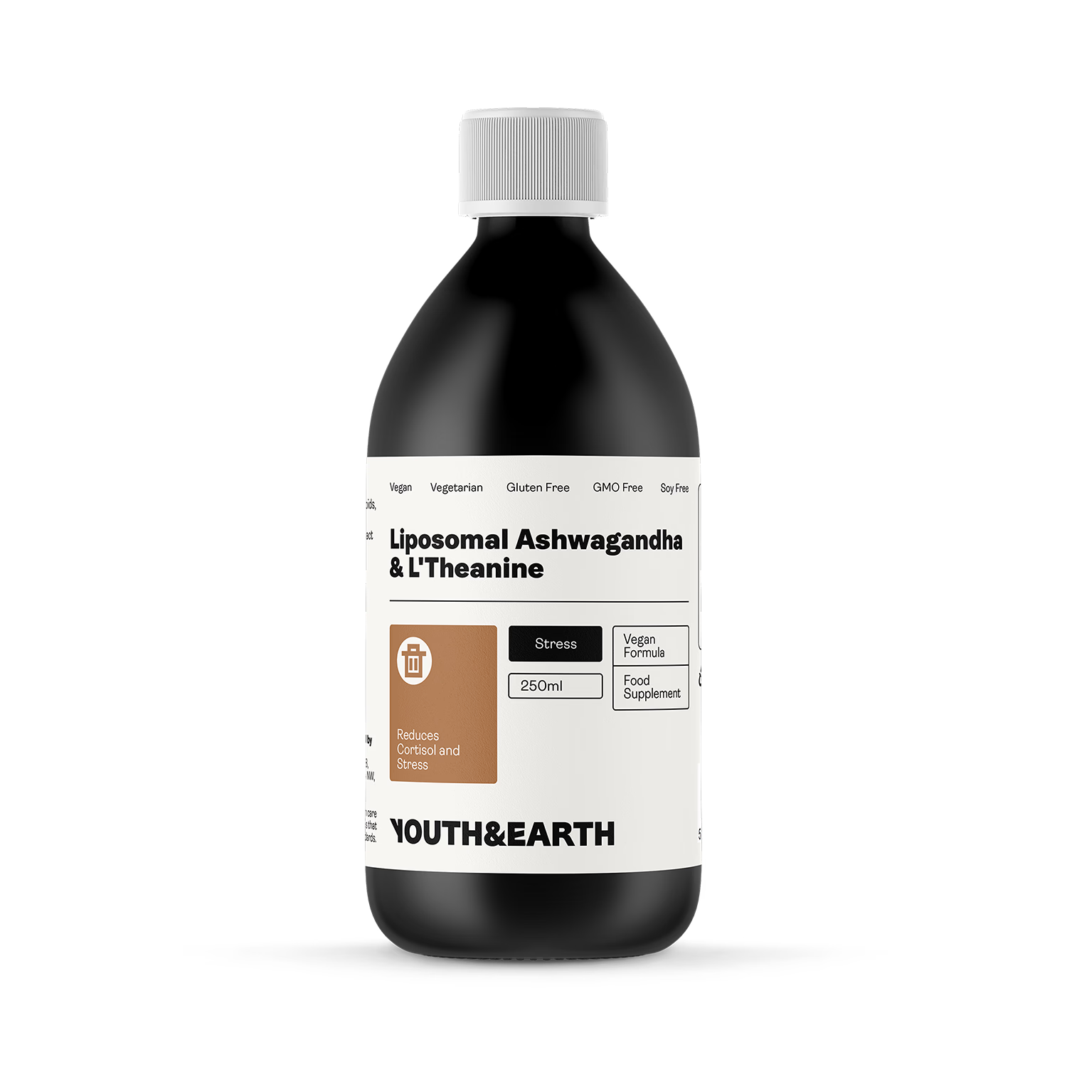 Youth and Earth Liposomal Ashwagandha L-Theanine supplement 250ml, imported from the UK