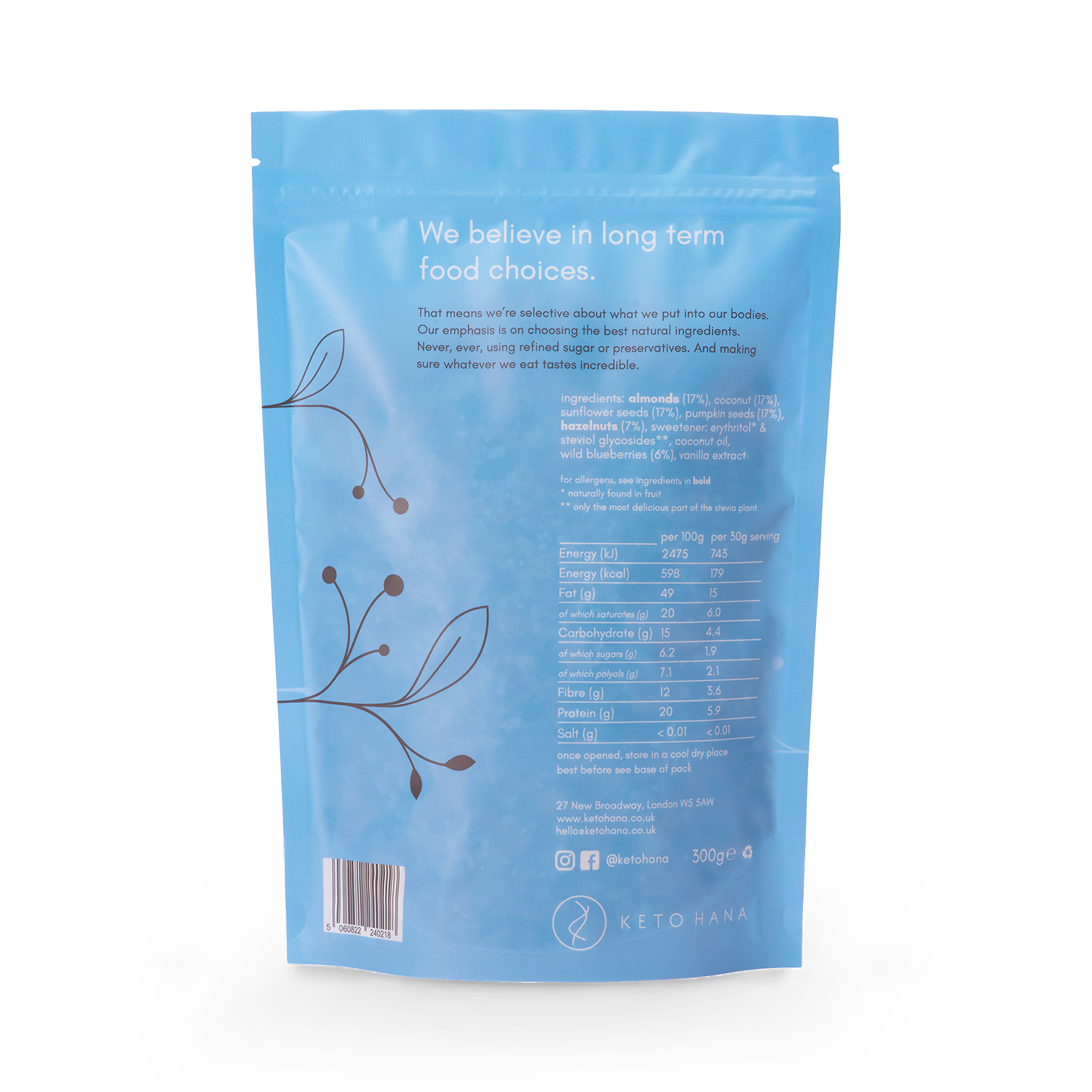 Keto Hana wild blueberry granola 300g, imported from the UK