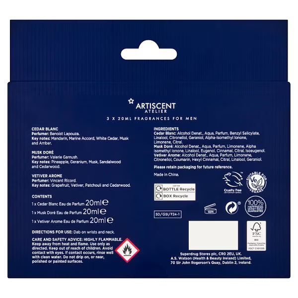 Artiscent male fragrance gift set 3x20ml - British product