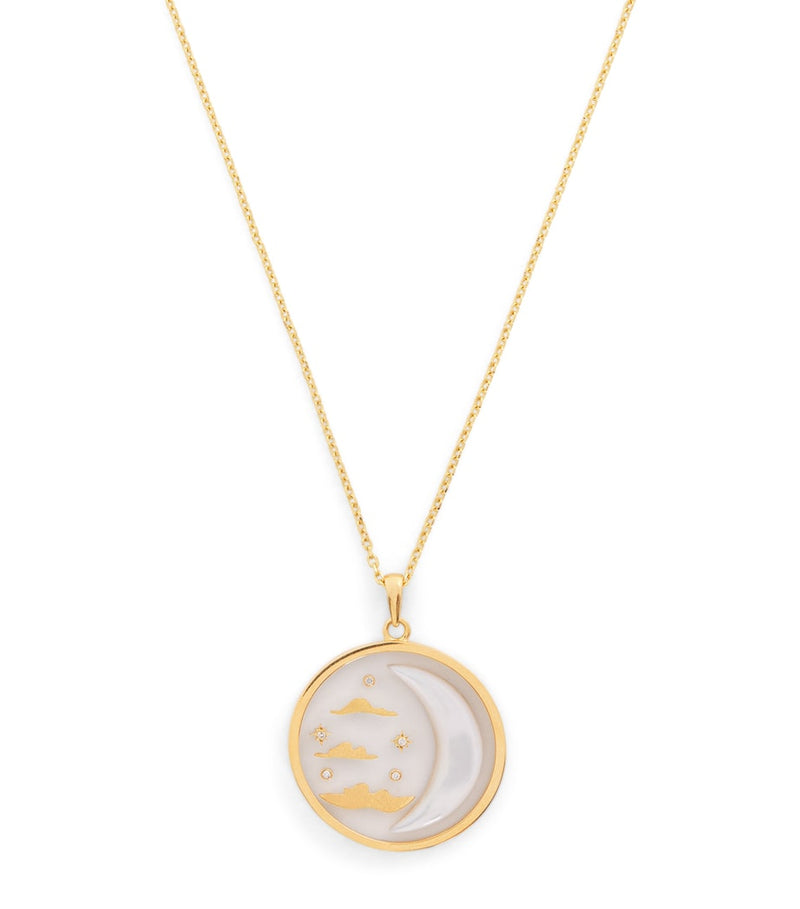 L'Atelier Nawbar yellow gold diamond mother-of-pearl necklace (British brand)