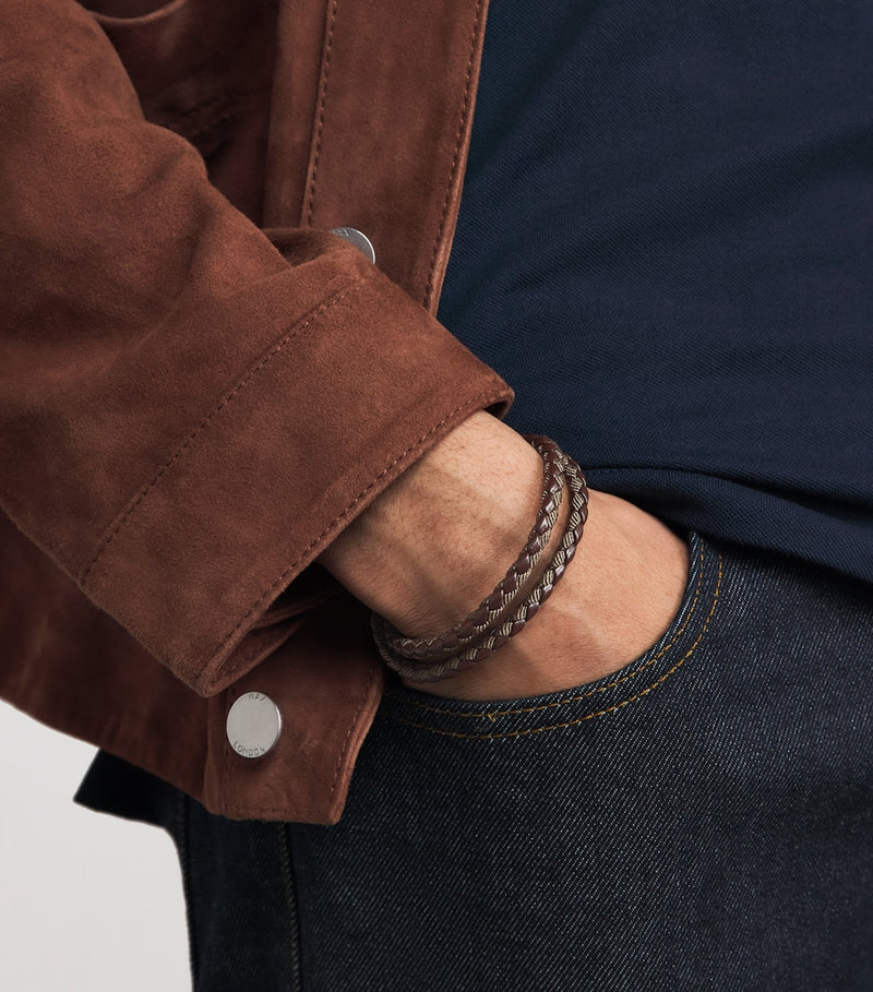 Tateossian Chelsea braided leather bracelet, imported from the UK