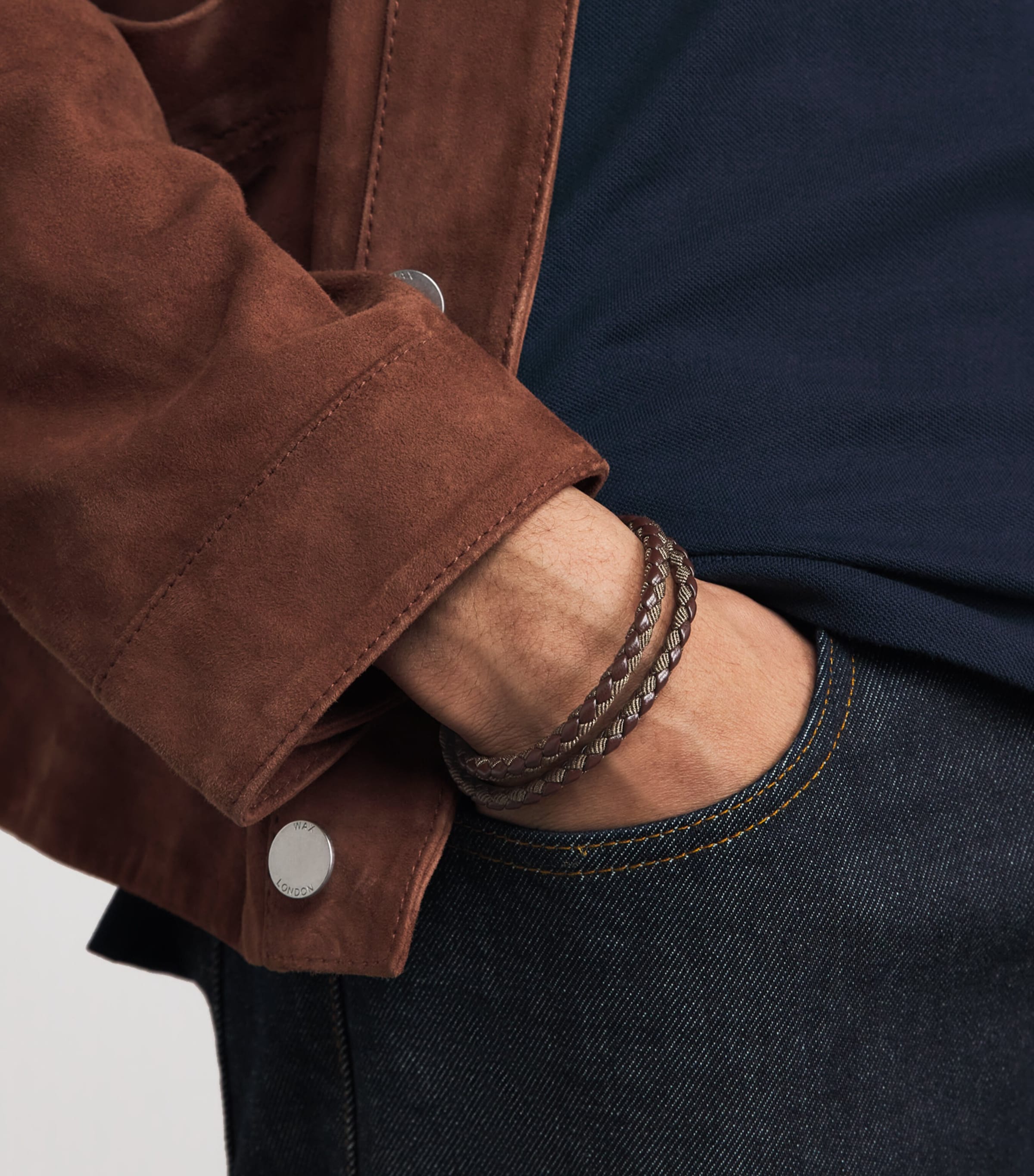 Tateossian Chelsea braided leather bracelet, imported from the UK