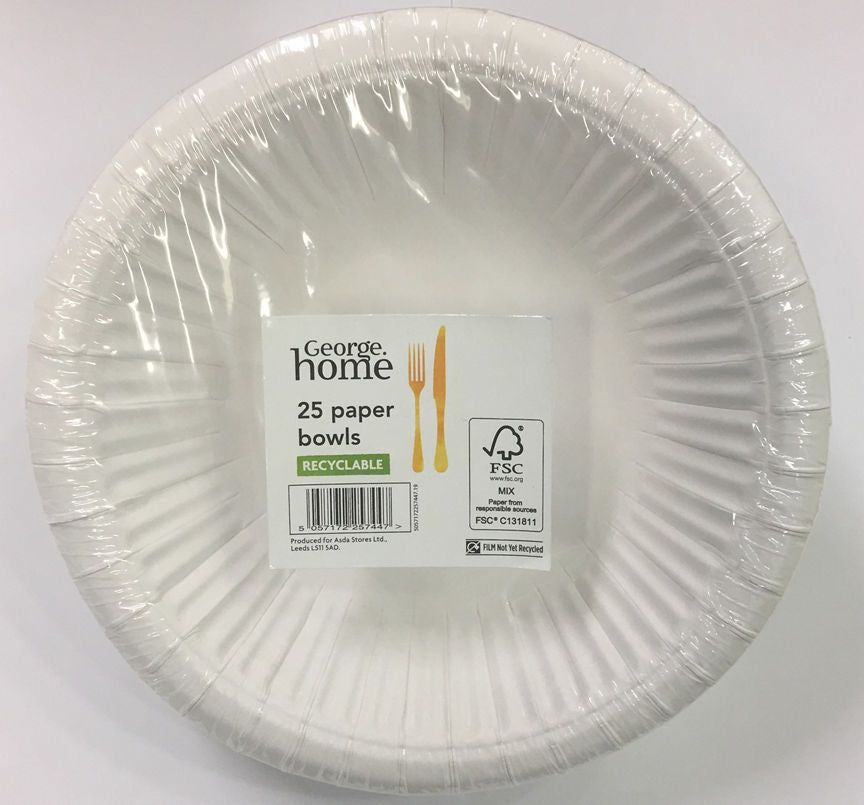 George Home White 25Pk Value Paper Bowls General Household ASDA   