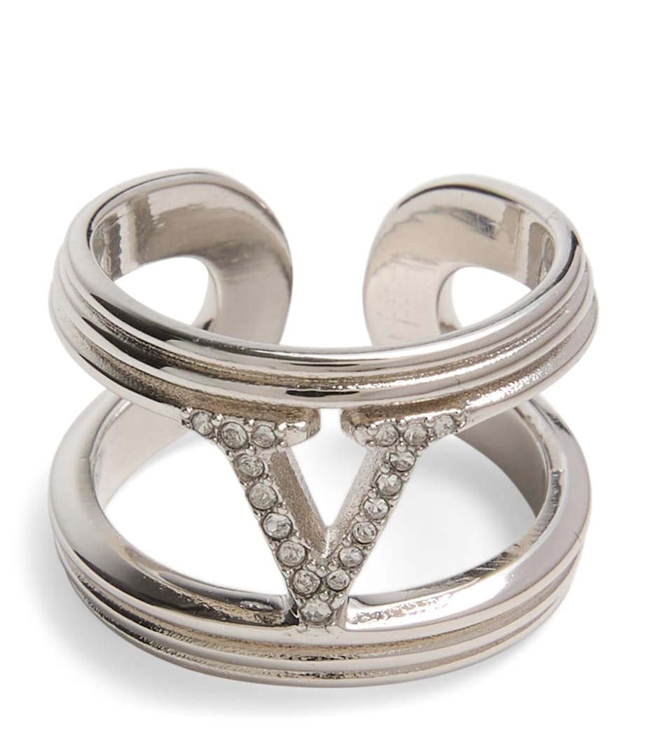 Valentino Garavani crystal VLogo ring brass (British brand)