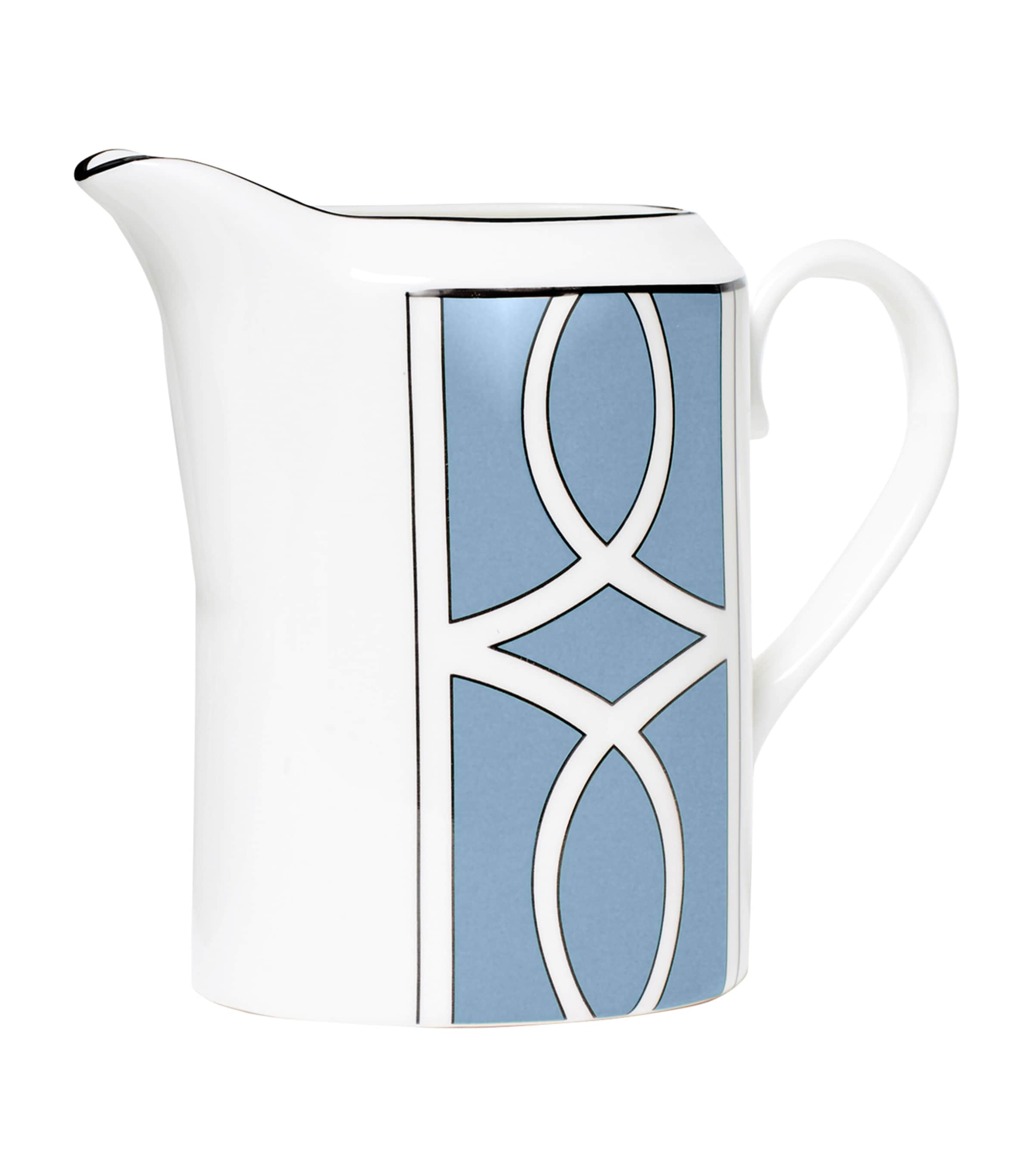 O.W. London geometric print bone china milk jug with 235ml capacity, imported from the UK