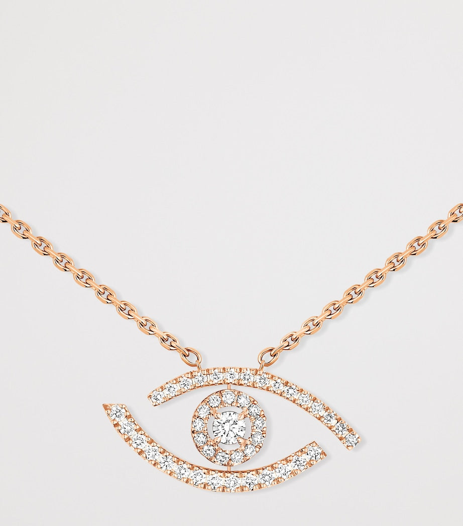 Messika lucky eye pink gold pave diamond necklace 0.29ct, imported from the UK