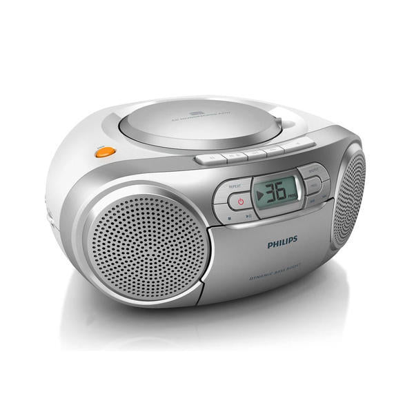 Philips AZ127 portable stereo system in silver, imported from the UK