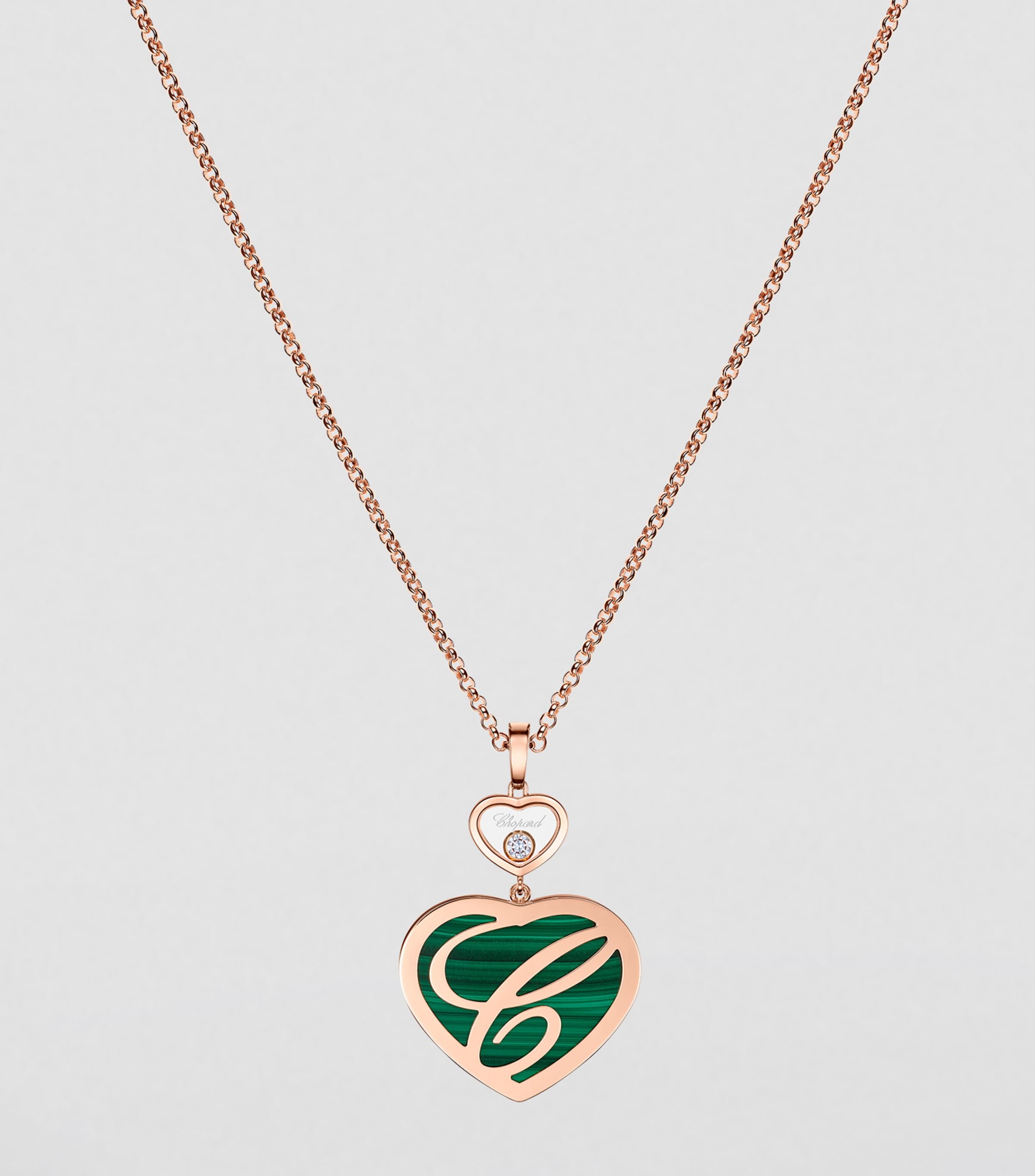 Chopard Happy Hearts rose gold malachite pendant necklace, imported from the UK