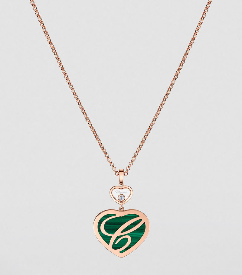 Chopard Happy Hearts rose gold malachite pendant necklace, imported from the UK