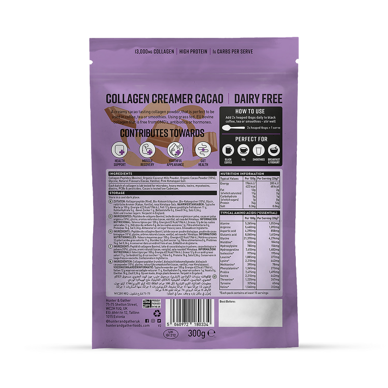 Hunter & Gather collagen creamer cacao 300g - British product