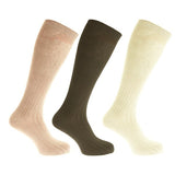 Mens 100% Cotton Ribbed Knee Socks (Pack Of 3) (UK 6-11) GOODS Superdrug Beige/Cream/Green  