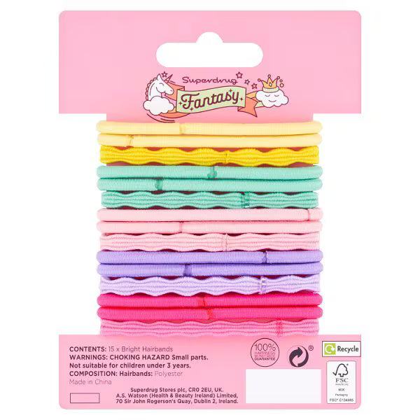 Fantasy bright elastic hair bands 15 pack - British product