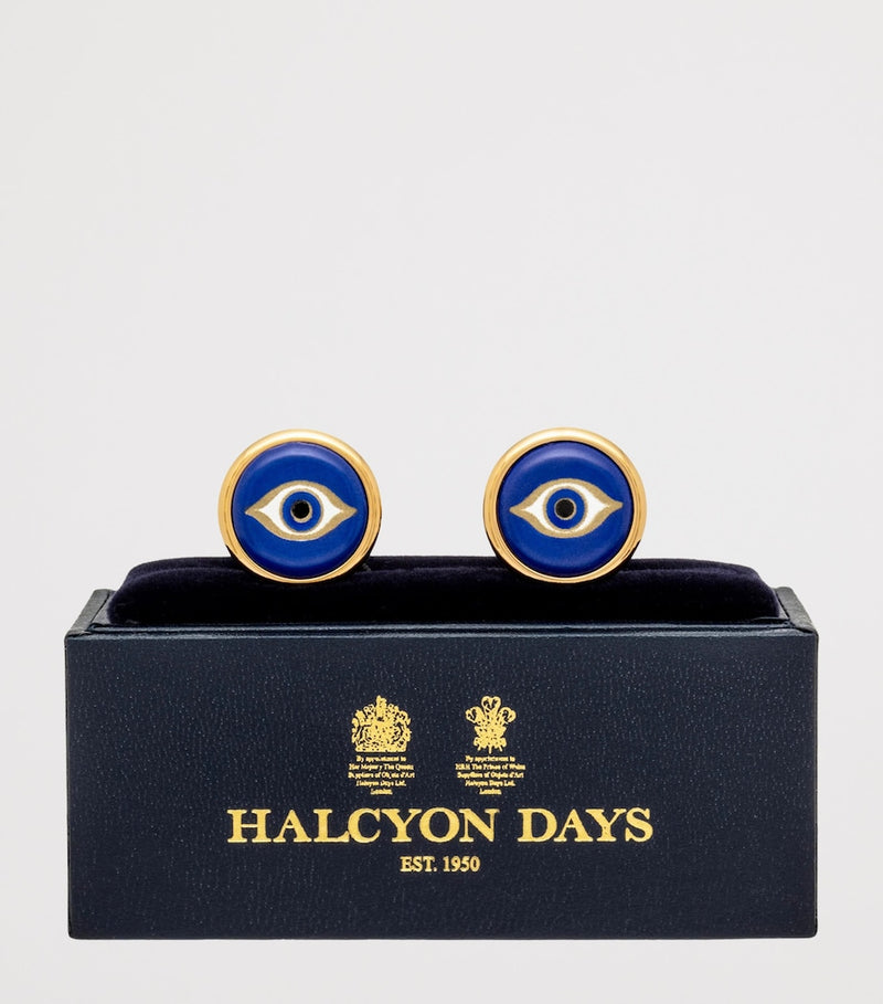 Halcyon Days gold and enamel Evil Eye cufflinks, UK version