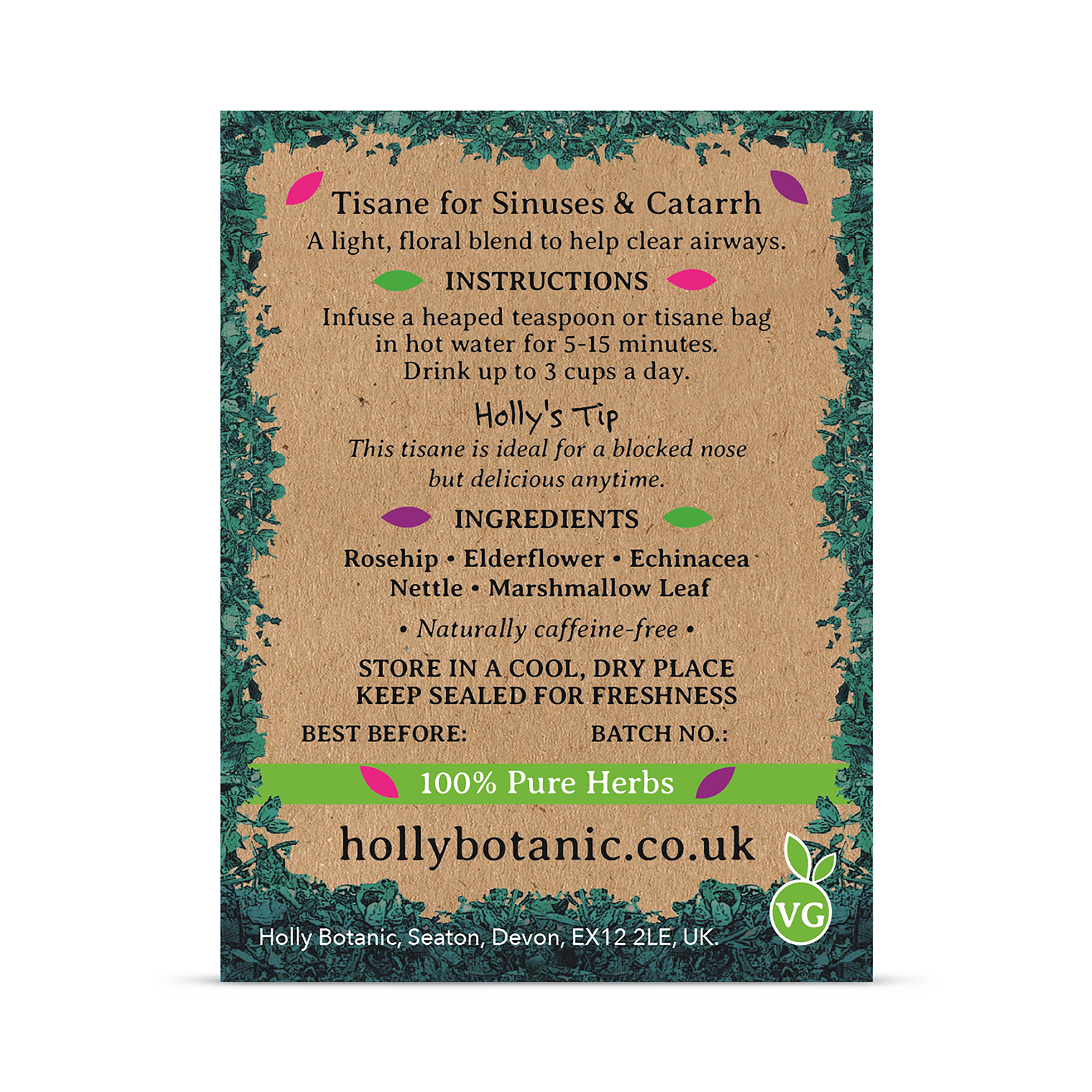 Holly Botanic Breathe Tisane Elderflower Rosehip 40 Cup Loose, imported from the UK