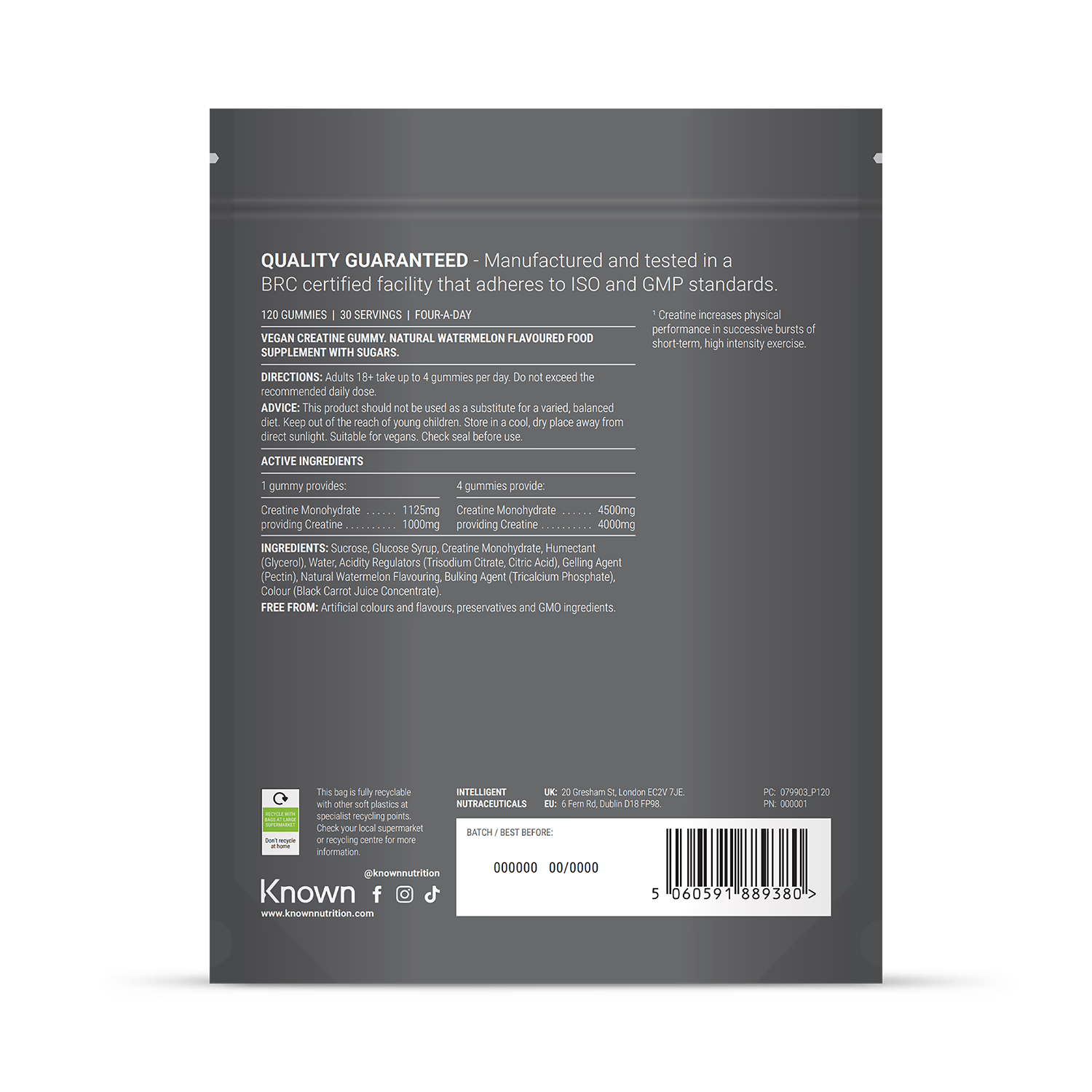 Known creatine gummies watermelon flavour 120 gummies - British product