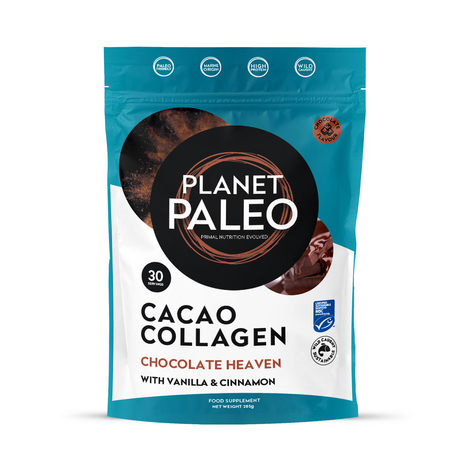 Planet Paleo Cacao Collagen supplement 285g - British product