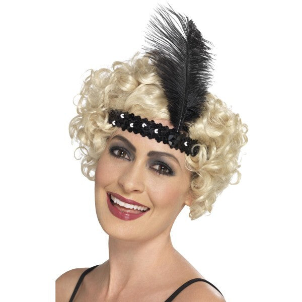 Smiffys flapper headband black with feather (British brand)