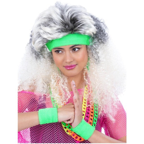 Smiffys 80s neon green sweatbands - British product