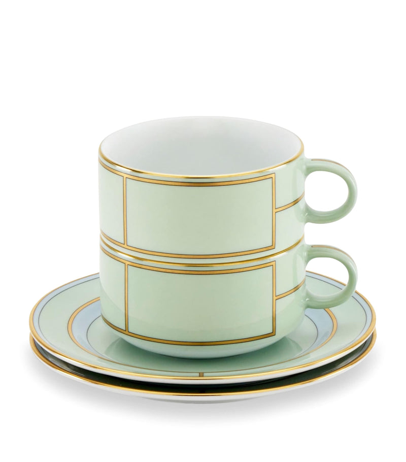 GINORI 1735 Verde teacup and saucer set of 2 - British product