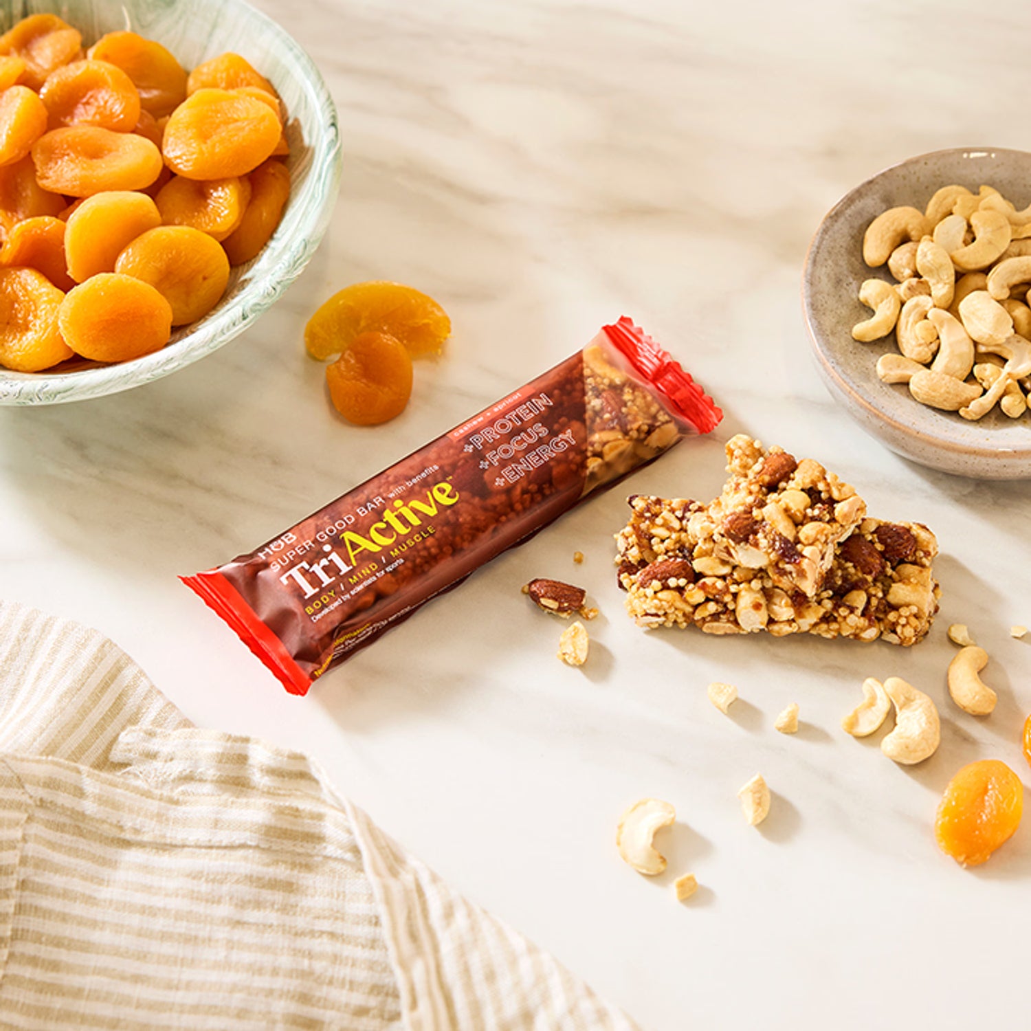 TriActive protein bar Cashew & Apricot 50g, imported from the UK