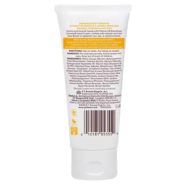 Palmer's Raw Shea Hand Cream 96g, imported from the UK