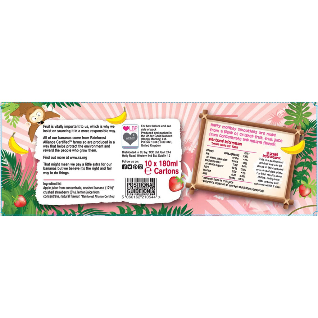 Happy Monkey Strawberry & Banana Smoothies, 4 x 10 x 180 ml