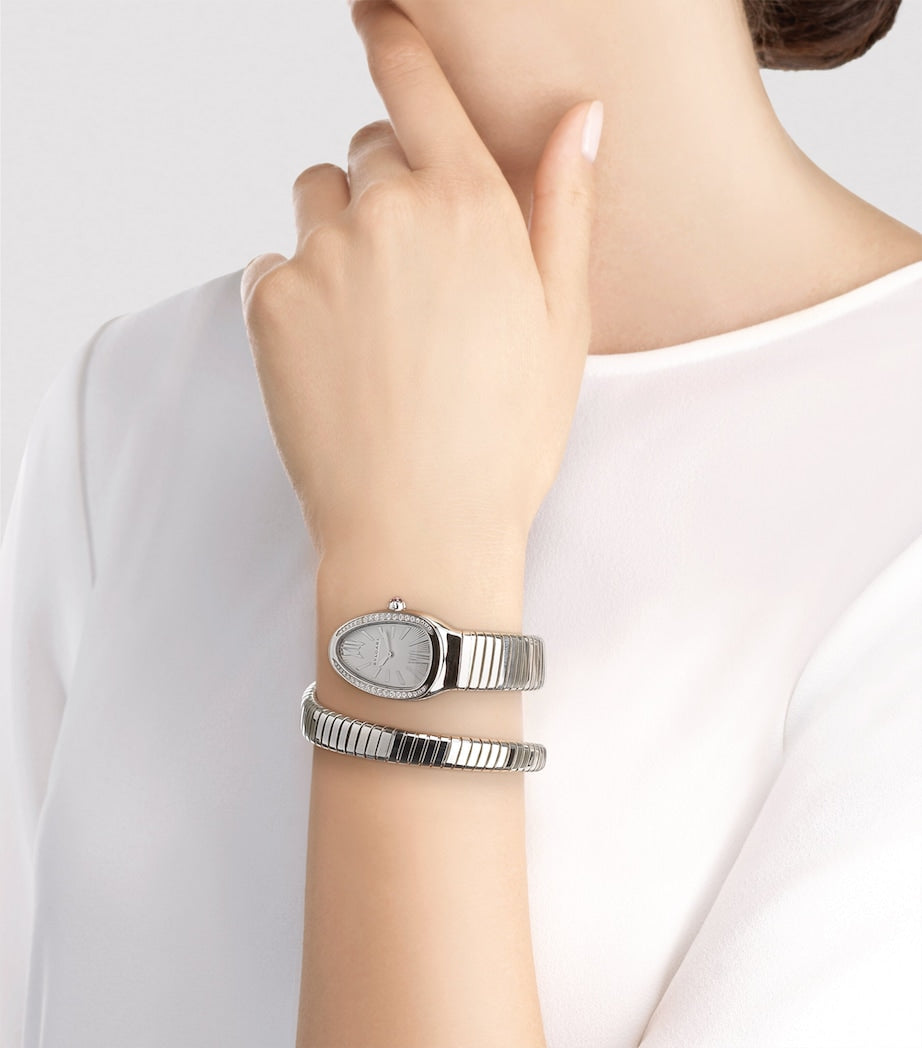 Bvlgari Serpenti Tubogas stainless steel diamond watch 35mm, imported from the UK